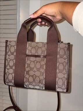 Coach Brown Signature Canvas Satchel with Dark Brown Straps